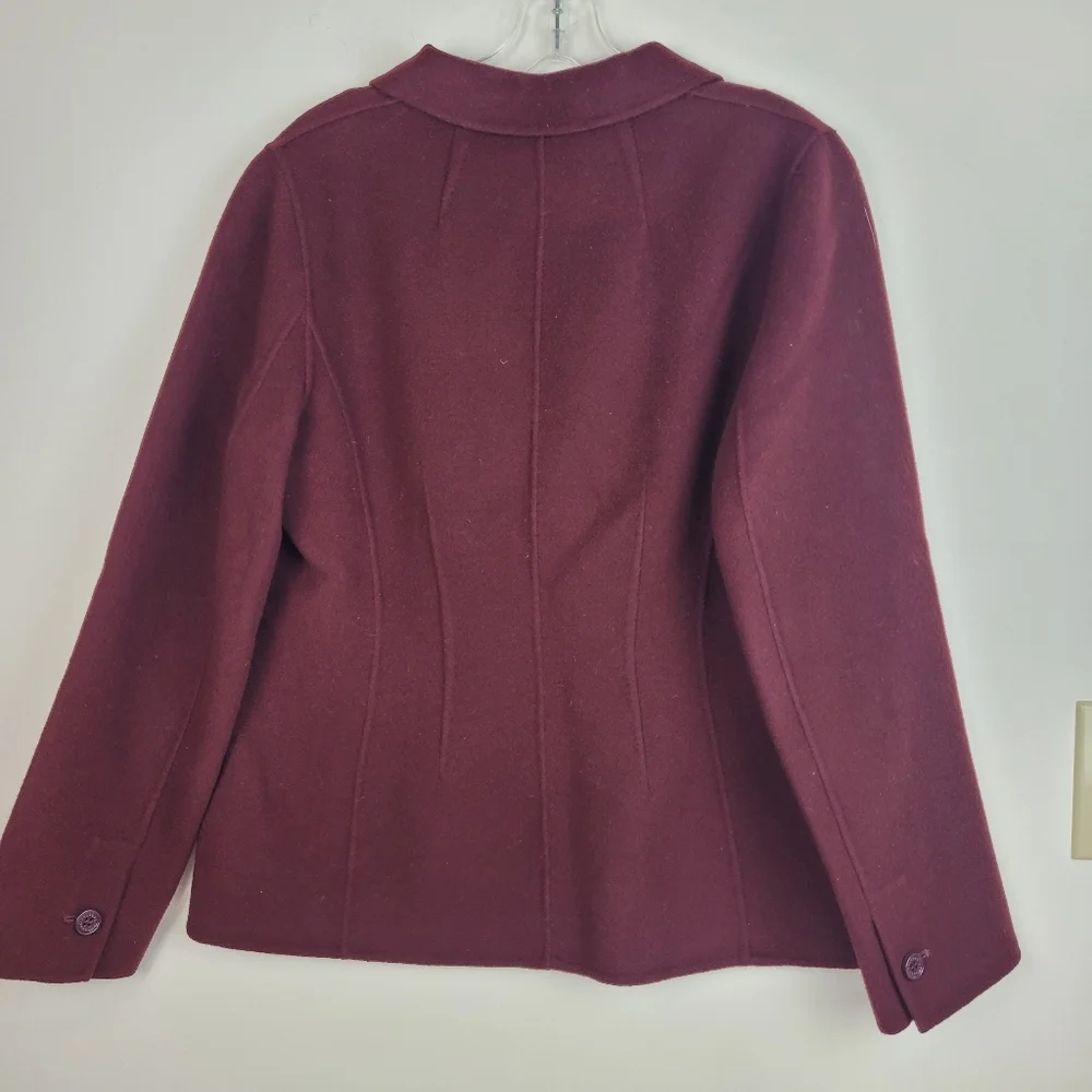 Talbots wool blend fitted maroon burgundy blazer logo buttons pockets office 8
